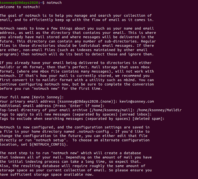 Notmuch&rsquo;s first run