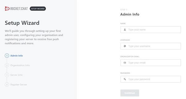 Rocket Chat setup wizard Rocket Chat setup wizard