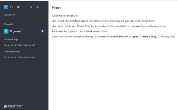 Rocket Chat home page Rocket Chat home page