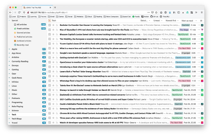 Tiny Tiny RSS screenshot Tiny Tiny RSS screenshot