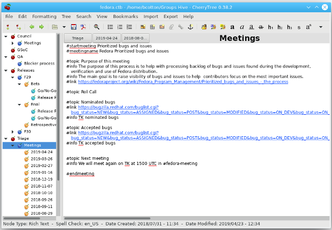 CherryTree's hierarchical note layout CherryTree’s hierarchical note layout