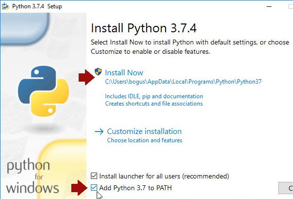 Select &ldquo;Add Python 3 to PATH&rdquo;