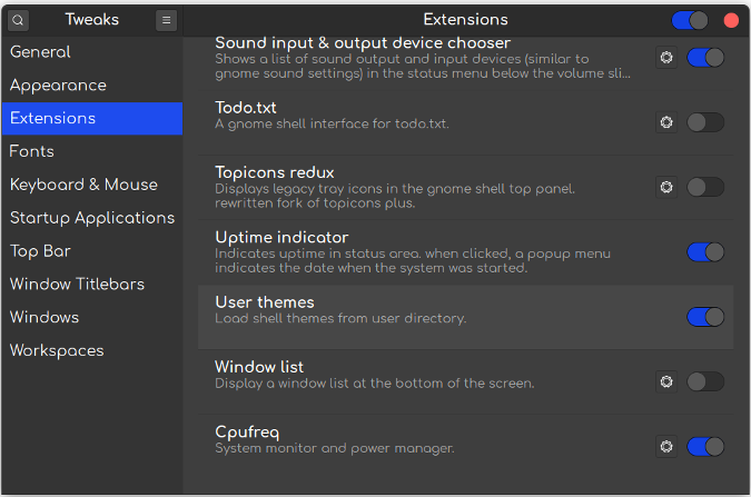 Enable User Themes Extension Enable User Themes Extension